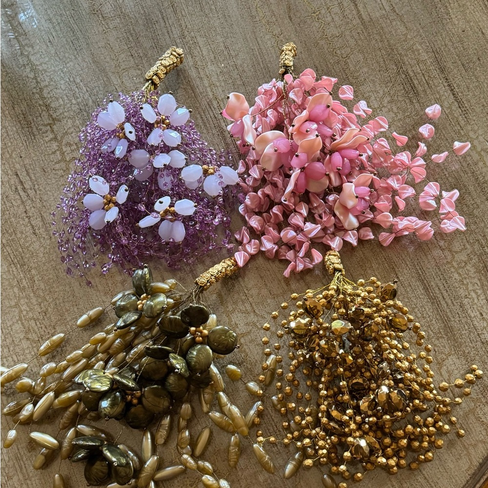 Bundle of 4 Elegant Beaded Flower bouquets   Centerpiece Decor Table decor